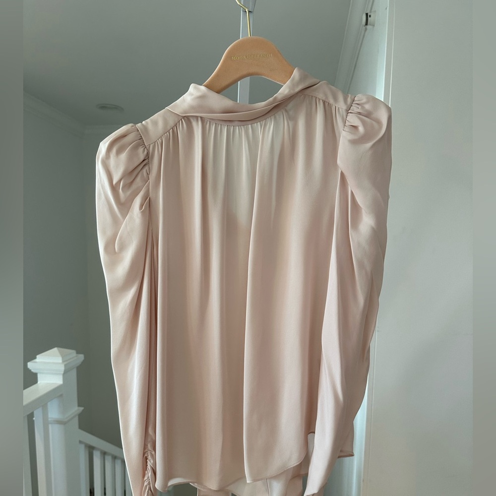 NEW Joie Tie Bow Long Puffed Sleeve Silk Blouse Medium $278 Retail - Picture 7 of 11